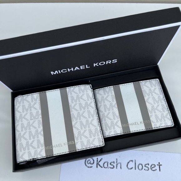 Michael kors Mens Wallet Card Case Gift box set Bright White/Pearl Grey - Picture 1 of 6